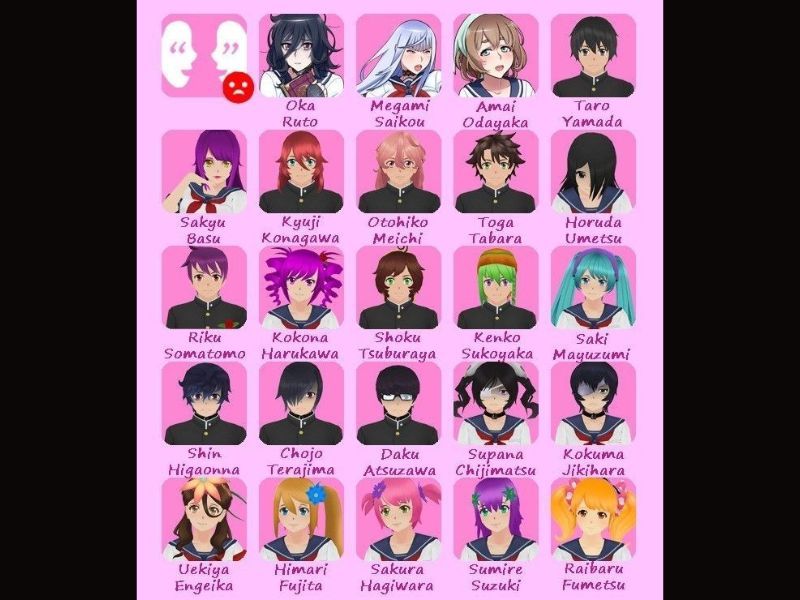 Tải Yandere Simulator APK v2.0 Mới Nhất Cho Android Hệ thống nhân vật phong phú và có chiều sâu trong Yandere Simulator APK