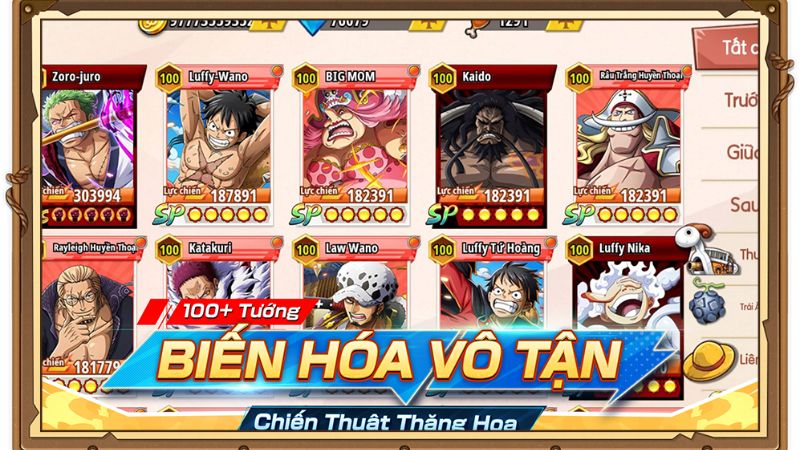Tải Hack Thế Giới Hải Tặc (Menu, Vô Hạn Tiền, Kim Cương) v1.0 Biến hóa vô thường với dàn tướng khủng trong Hack Thế Giới Hải Tặc